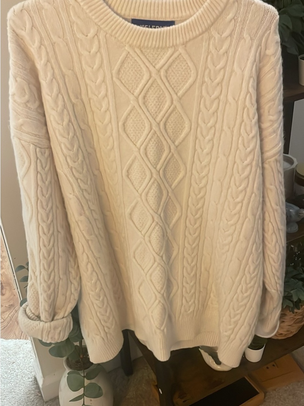 Aelfric Eden Cream Cable Knit Crewneck Sweater